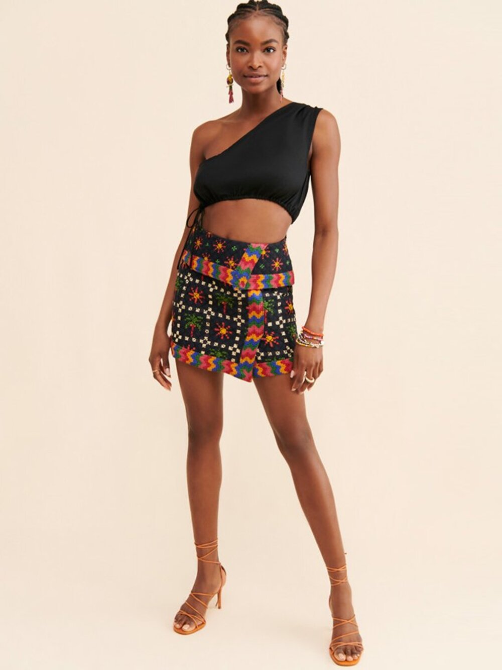 FARM RIO Black Quilted Printed Macaw Night Mini Skirt - Picture 4 of 15